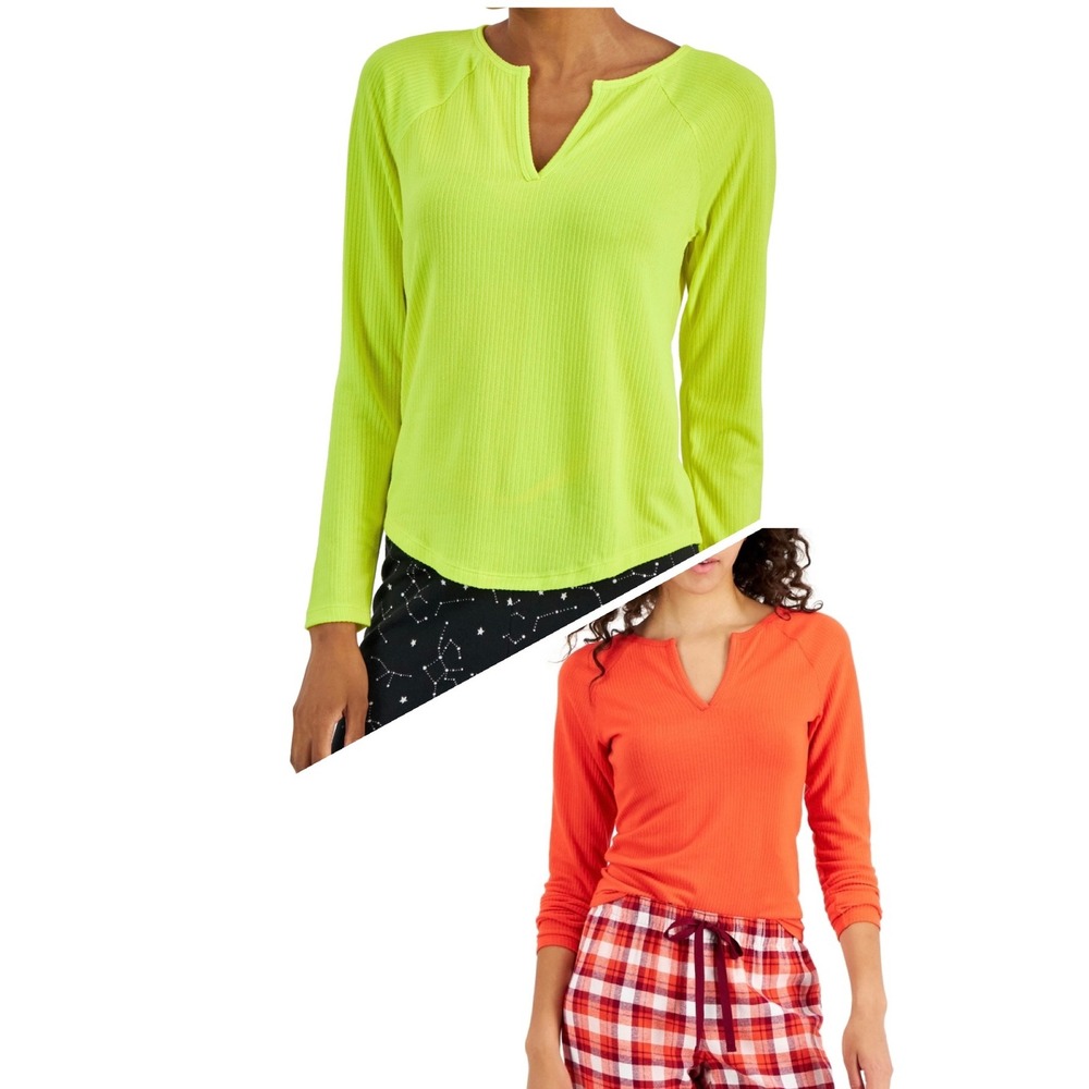 Jenni Women's‎ Split-Neck Pajama Top Bundle of 2 - Orange - Yellow - Size Medium